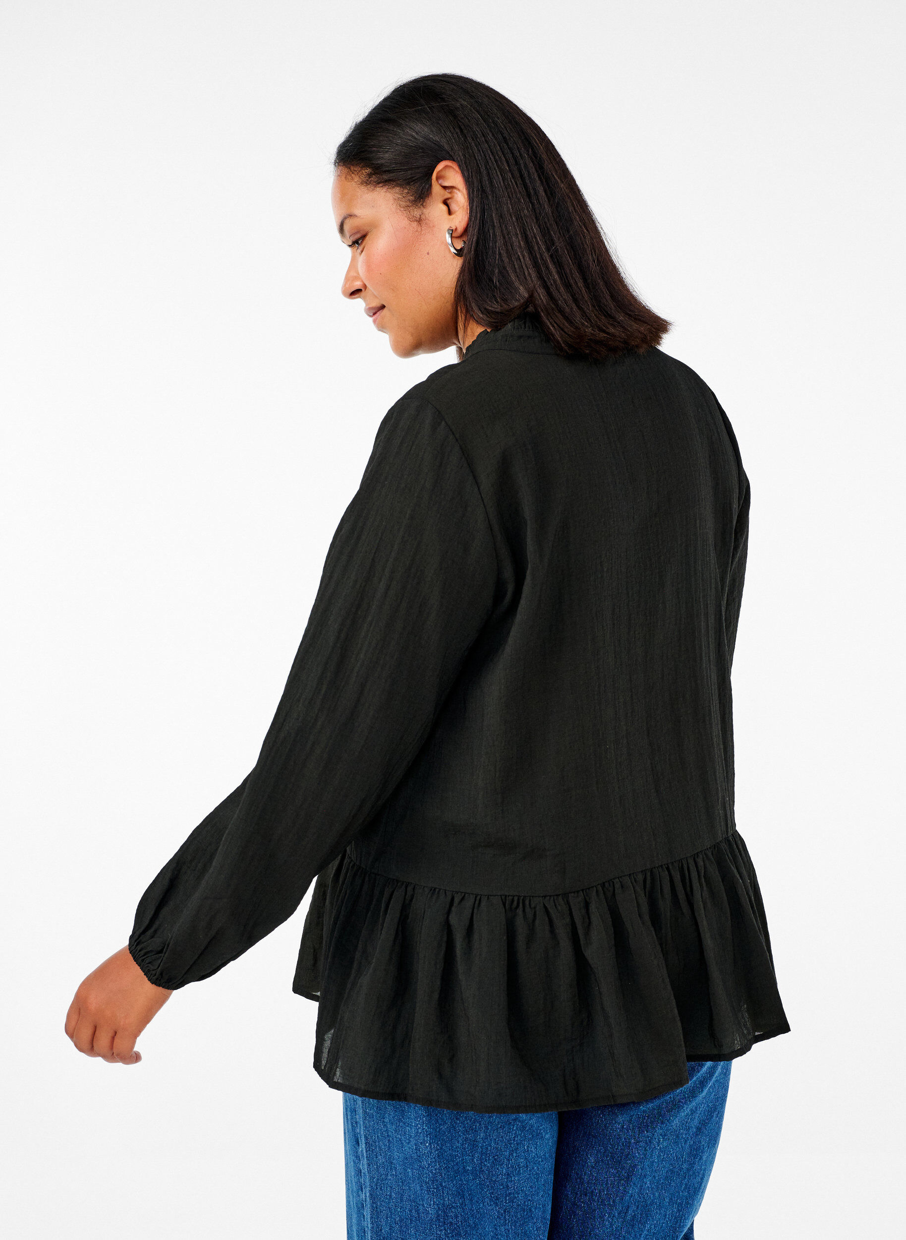 Zizzi Viskosblus med peplum, Svart, Model image number 2
