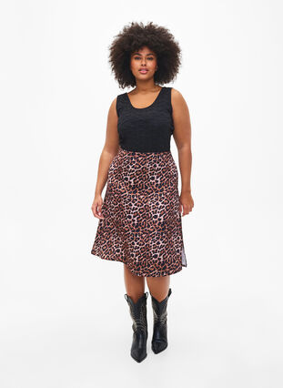 Leopardmönstrad kjol med slits, Leopard AOP, Model image number 0