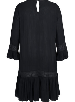 Viskosklänning med spetsdetaljer, Black, Packshot image number 1