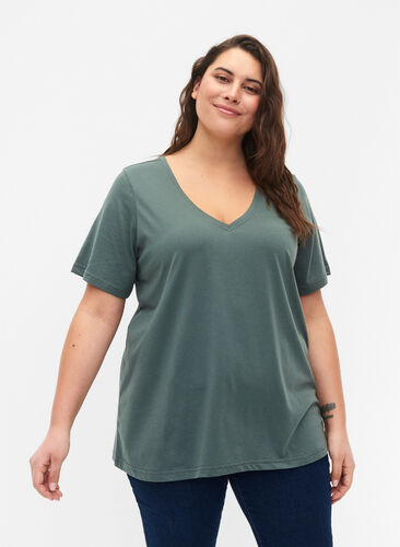 FLASH - V-ringad T-shirt, Balsam Green, Model image number 0