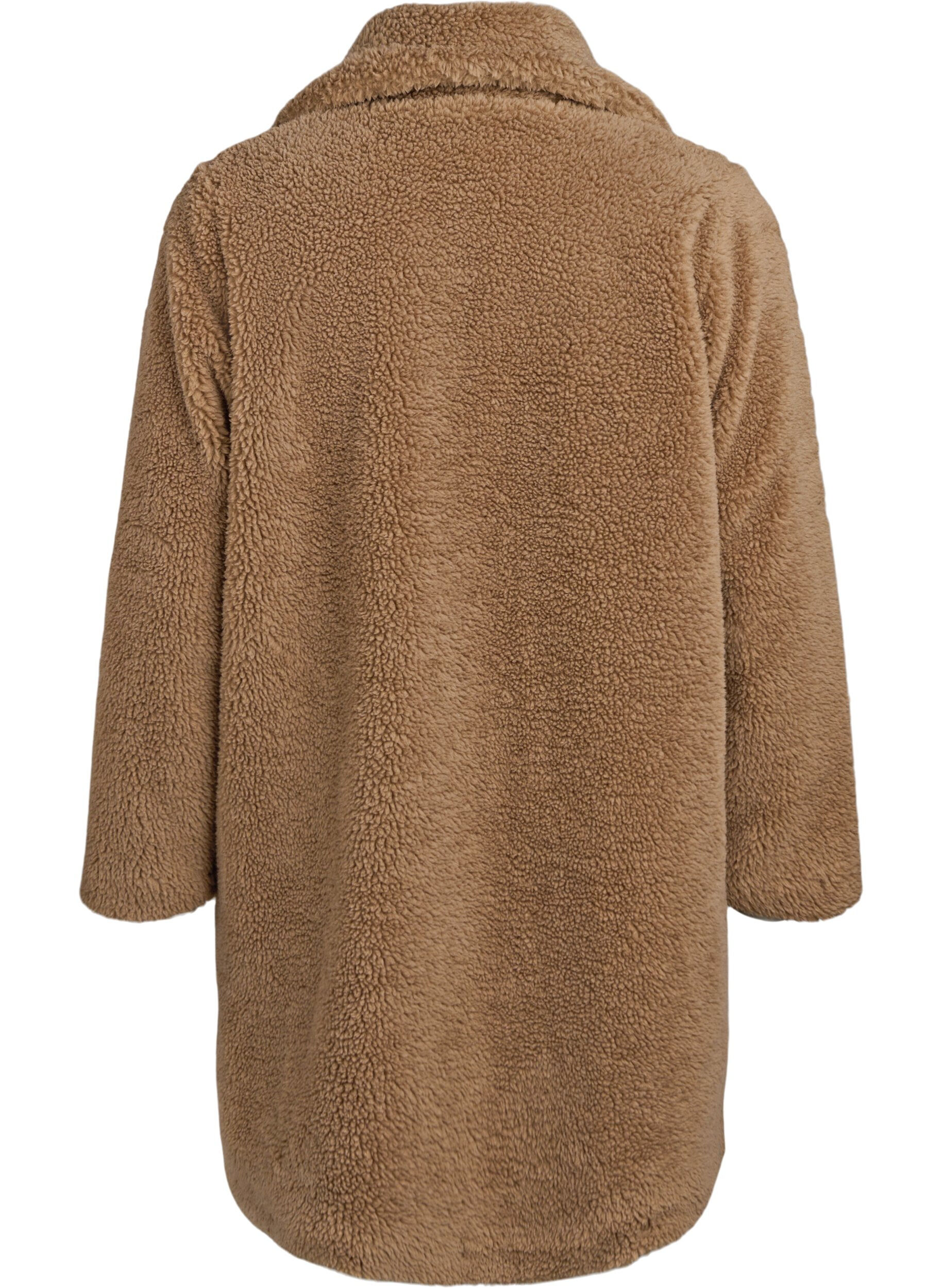 Zizzi Mjuk teddyjacka med knappar och krage, Brun, Packshot image number 1