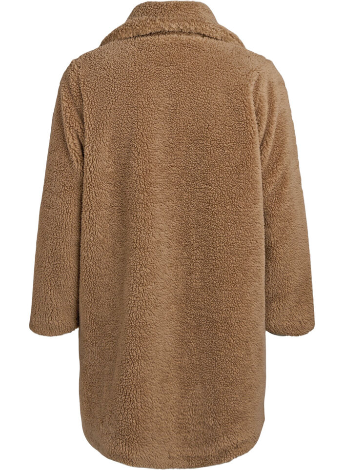 Mjuk teddyjacka med knappar och krage, Brun, Packshot