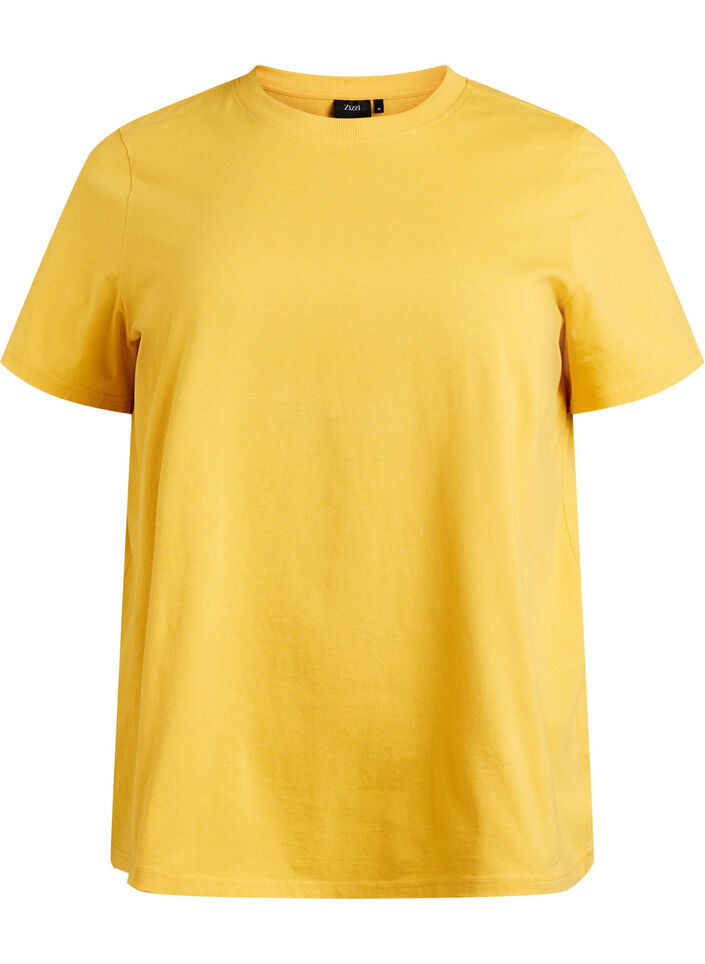 Enkel t-shirt i bomull med rund halsringning, Gul, Packshot image number 0