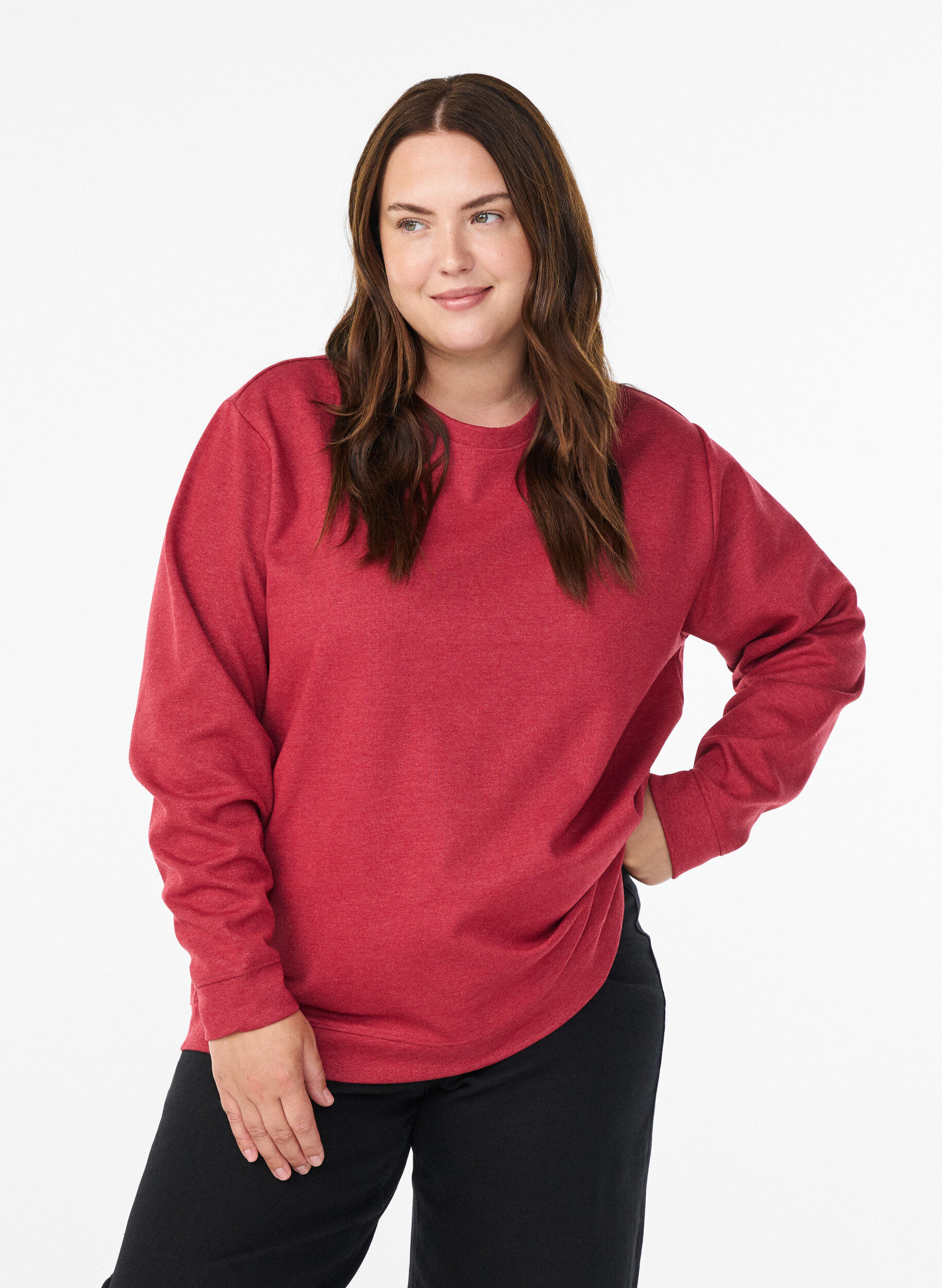 Sweatshirt med rund halsringning, R&ouml;d, Model