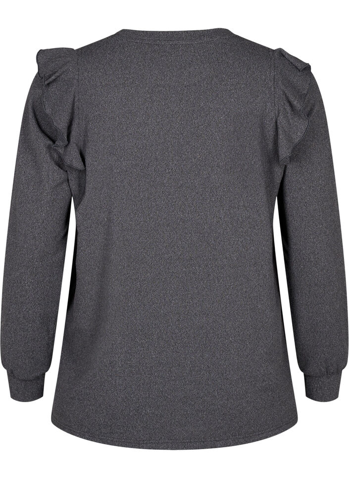 Långärmad blus med volangdetaljer, Dark Grey Melange, Packshot image number 1