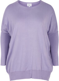 Lös stickad tröja med ribbkanter, Lavender
