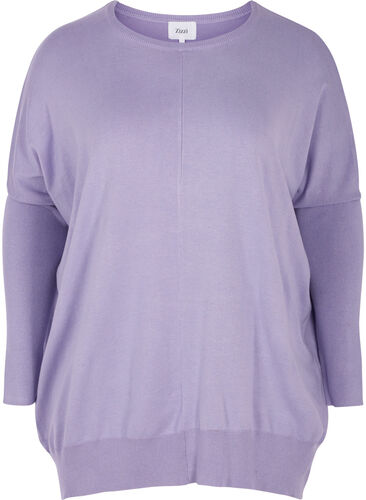 Lös stickad tröja med ribbkanter, Lavender, Packshot image number 0