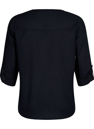 Skjortblus i bomull med v-ringad hals, Black, Packshot image number 1