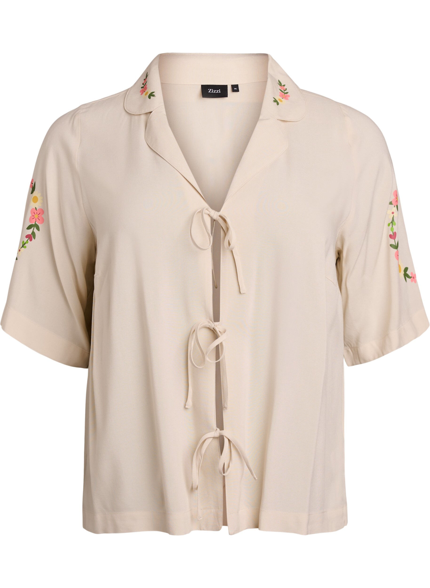 Zizzi Pyjamastopp i viskos med knytning och blommigt m&ouml;nster, Beige, Packshot image number 0