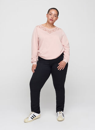 Sweatshirt med spetsdetaljer, Rose Smoke , Model image number 2