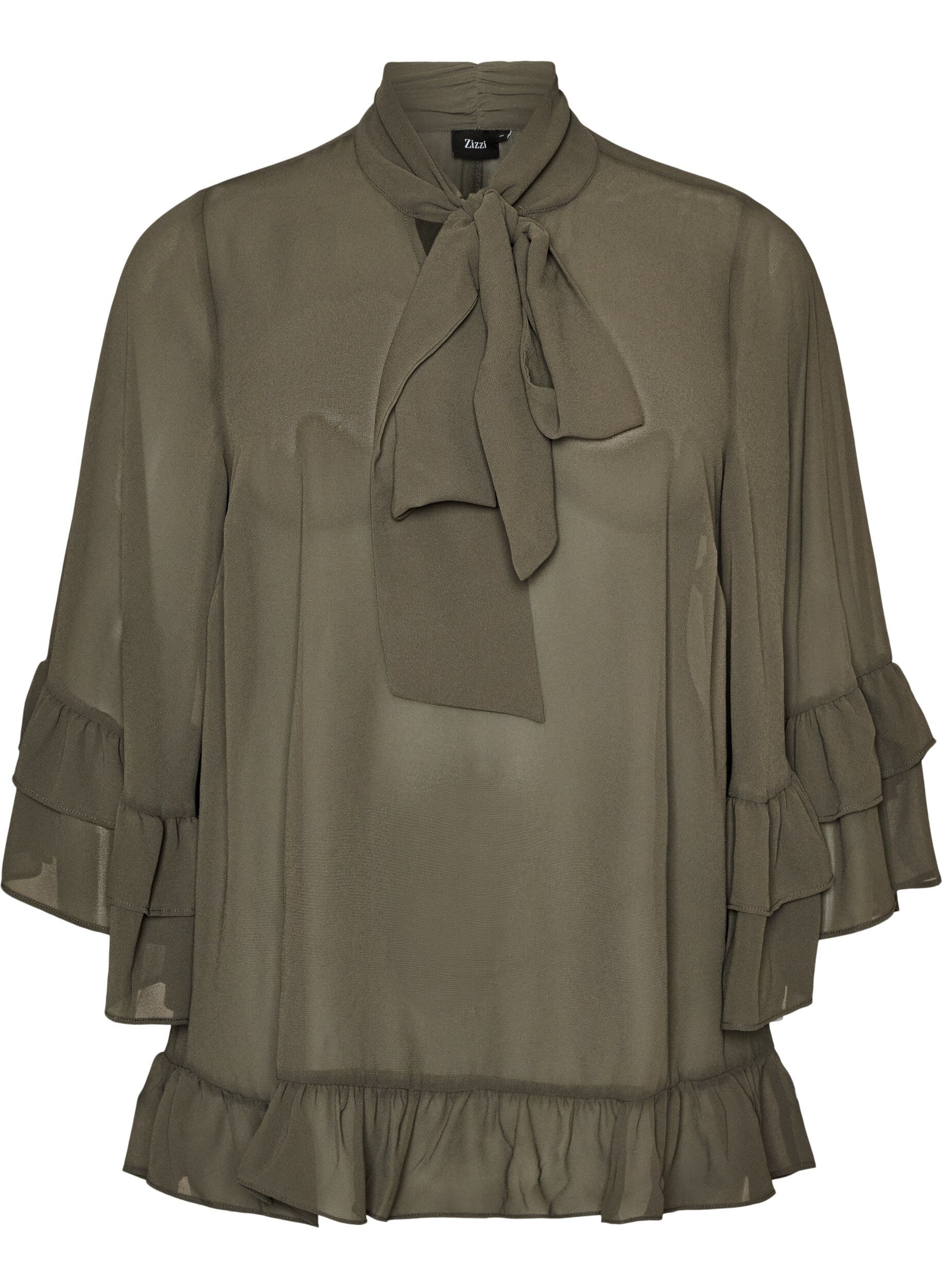 Blus med knytband och volangdetaljer