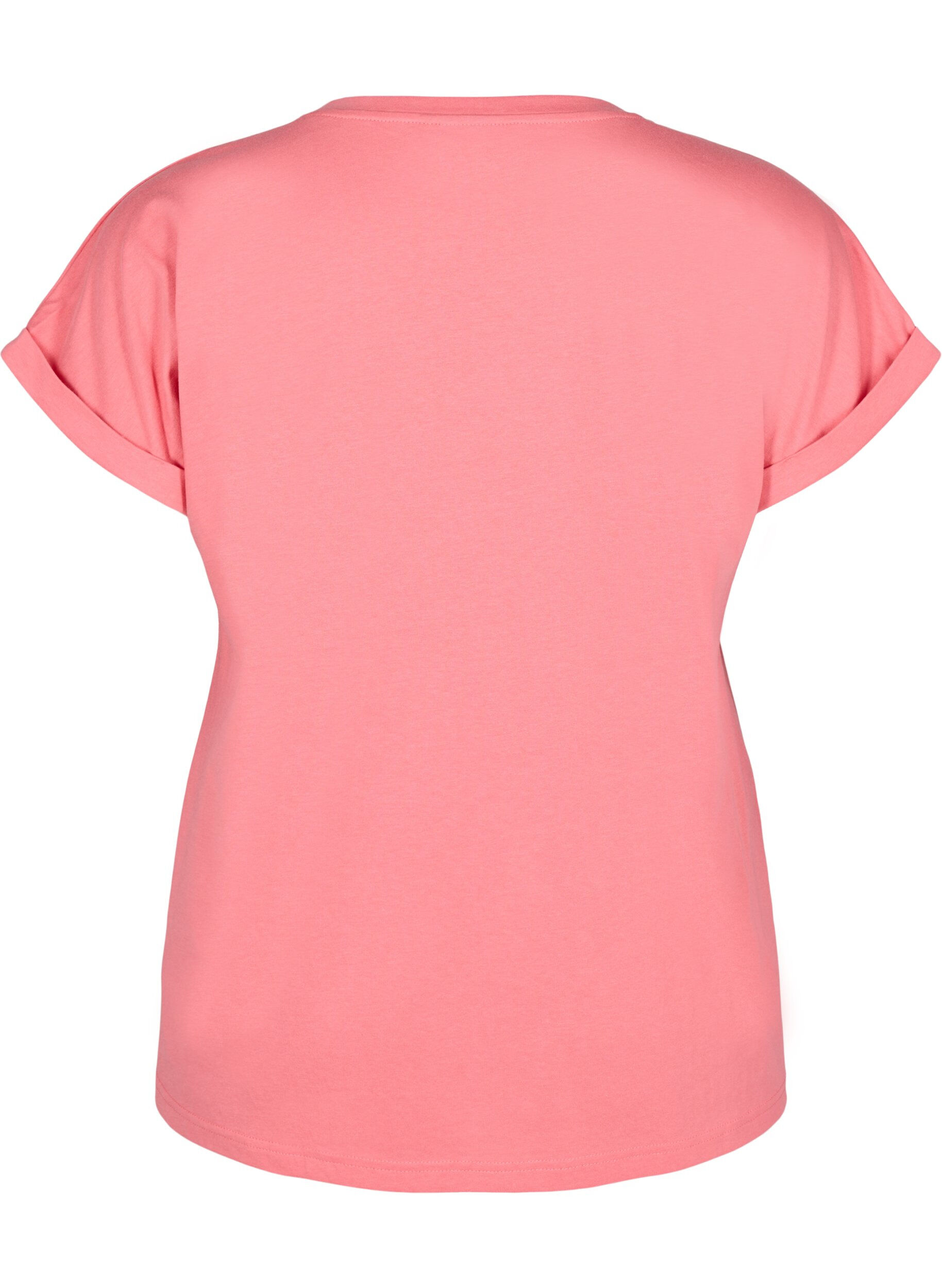 ZizziKort&auml;rmad t-shirt i bomullsblandning, Rosa, Packshot image number 1