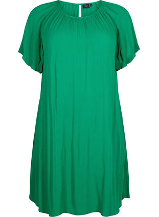 Klänning i viskos med korta ärmar, Jolly Green, Packshot image number 0