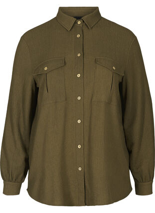 Skjorta med struktur och bröstfickor, Dark Green ASS, Packshot image number 0