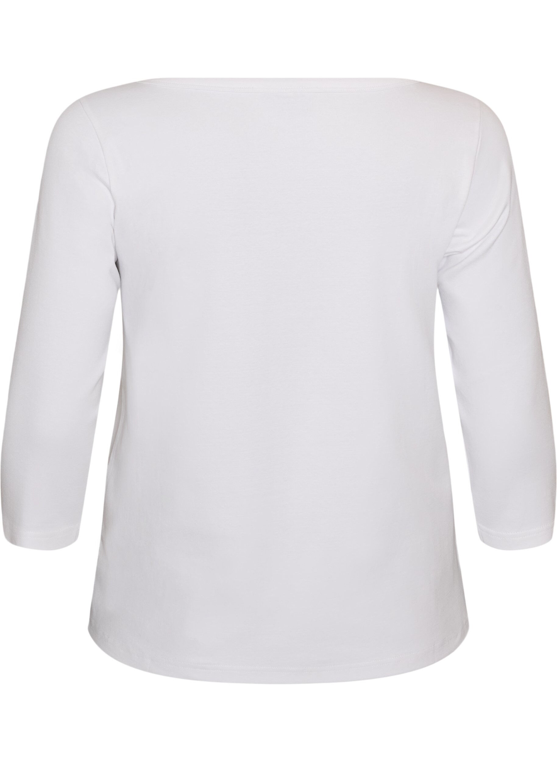 ZizziBas-T-shirt med b&aring;tringning och 3/4-&auml;rmar, Vit, Packshot image number 1