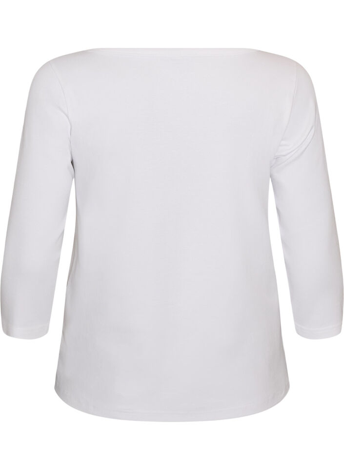 Bas-T-shirt med b&aring;tringning och 3/4-&auml;rmar, Vit, Packshot image number 1