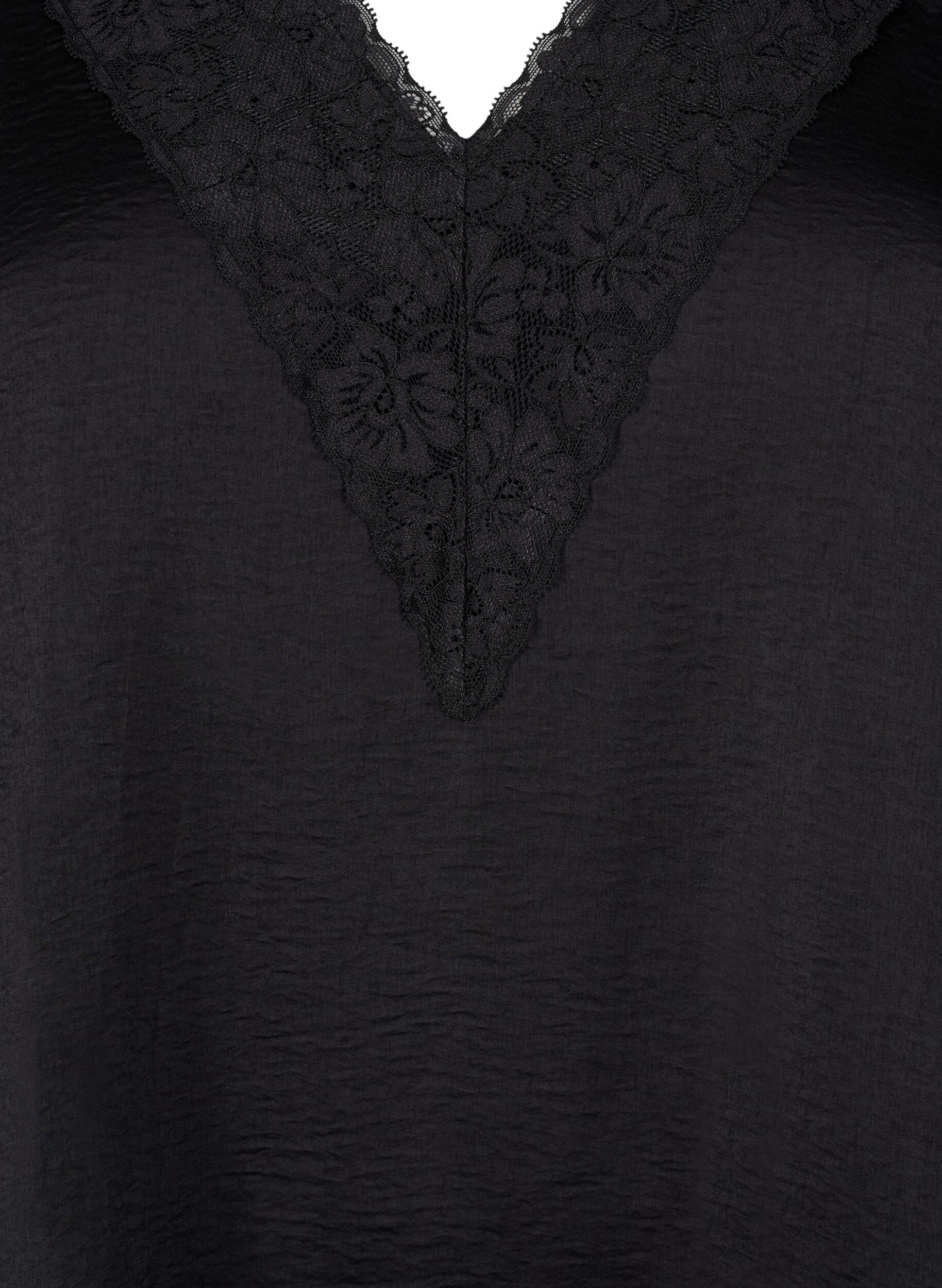 Zizzi &Auml;rml&ouml;s topp med spets, Svart, Packshot image number 2