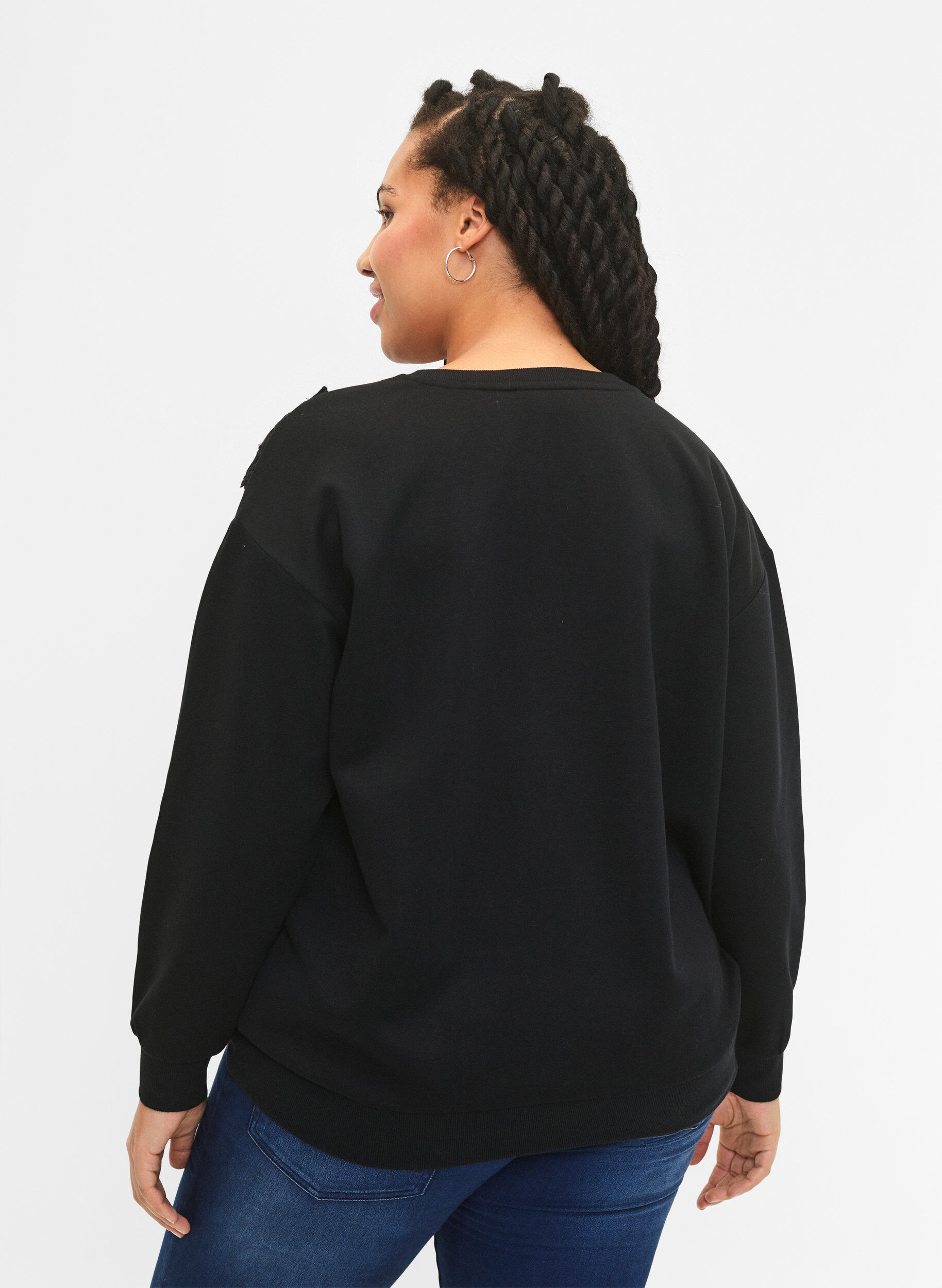 Zizzi Sweatshirt med volang och virkad detalj, Black, Model image number 1