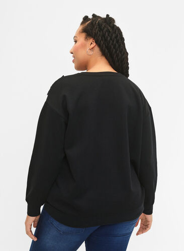 Sweatshirt med volang och virkad detalj, Black, Model image number 1