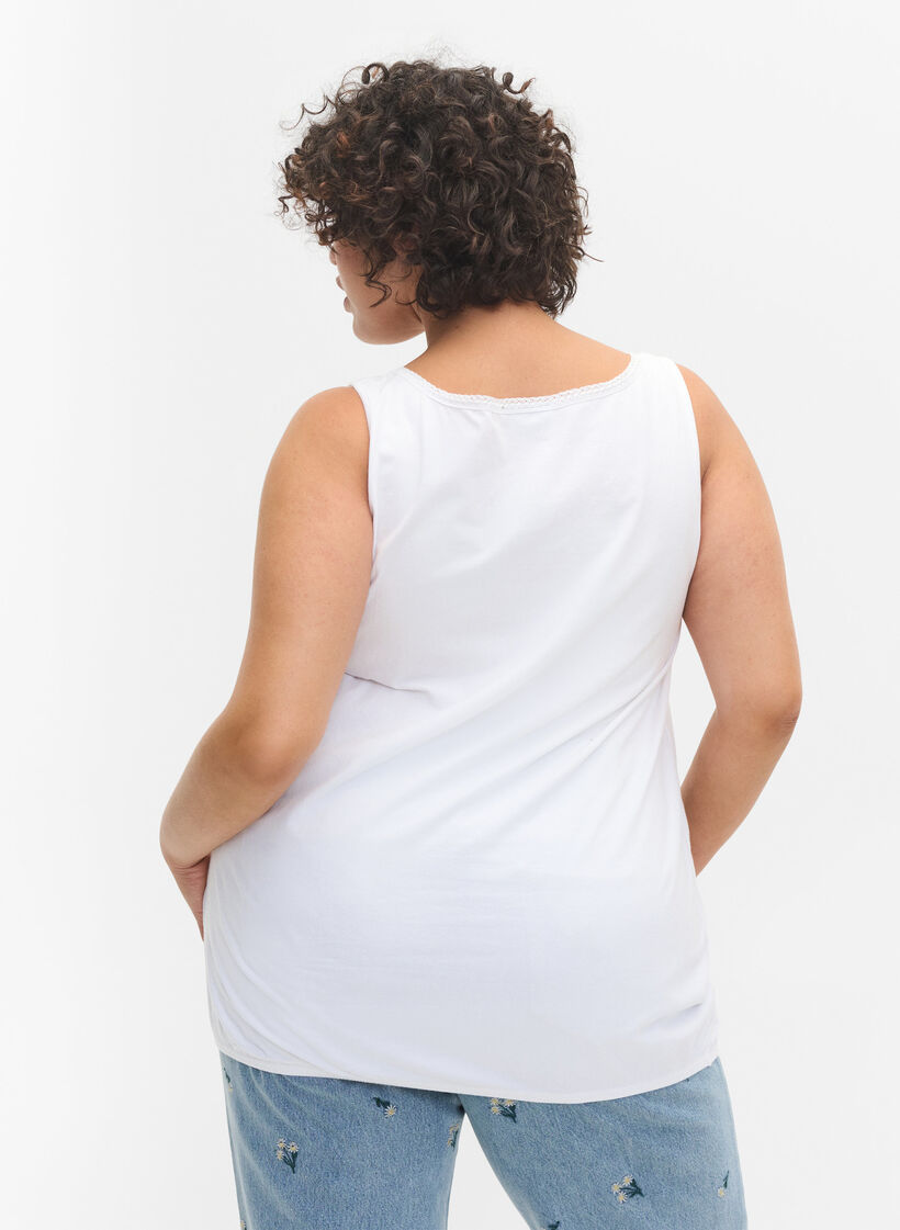 Topp i bomull med rund hals med spets, Bright White, Model image number 1