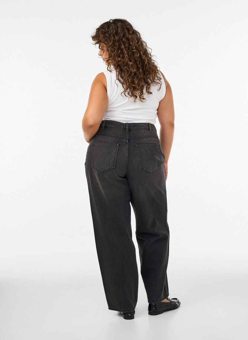 Kiana straight fit-jeans med h&ouml;g midja, Svart, Model image number 1