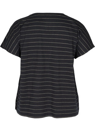 T-shirt i bomull med glittriga ränder, Black w Gold , Packshot image number 1