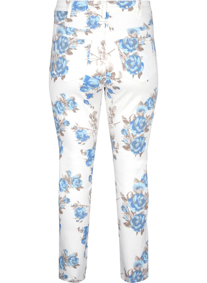 Supersmala Amy jeans med blomtryck, Vit, Packshot image number 1