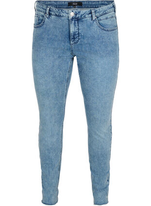 Croppade Amy jeans med nitar på sidosömmen, L.Blue Stone Wash, Packshot image number 0