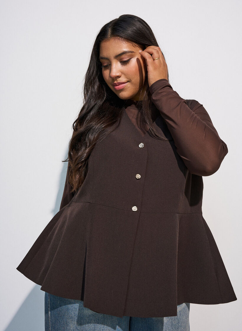 Kritstrecksrandig v&auml;st med peplum, Brun, Model image number 0