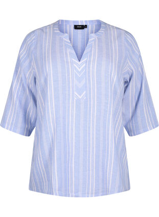 Randig blus i linne- och viskosblandning, Serenity Wh.Stripe, Packshot image number 0