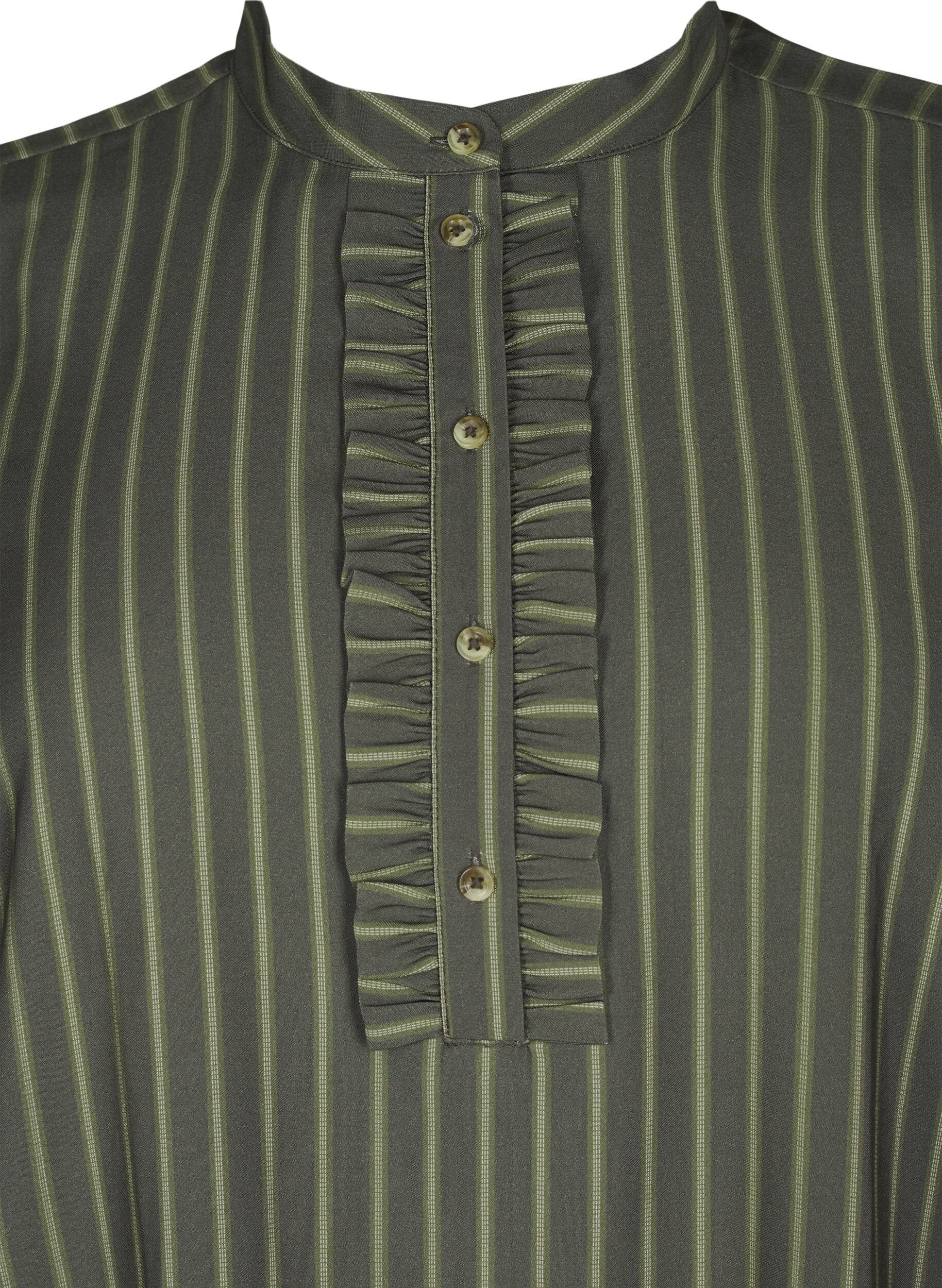 Zizzi Kort randig kl&auml;nning med volangdetalj, Thyme Stripe AOP, Packshot image number 2