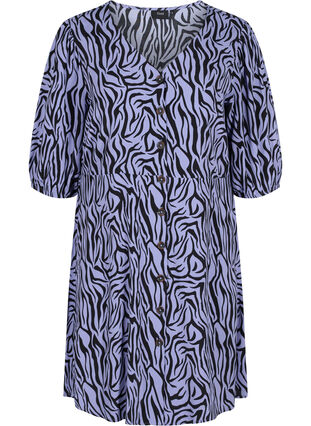 Klänning med knappar och 3/4 ärmar, Blue Zebra, Packshot image number 0