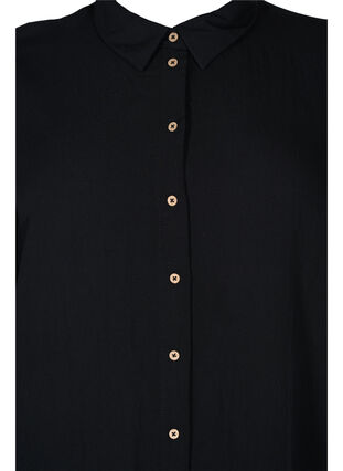 Lång enfärgad viskosskjorta med 3/4-ärmar, Black, Packshot image number 2