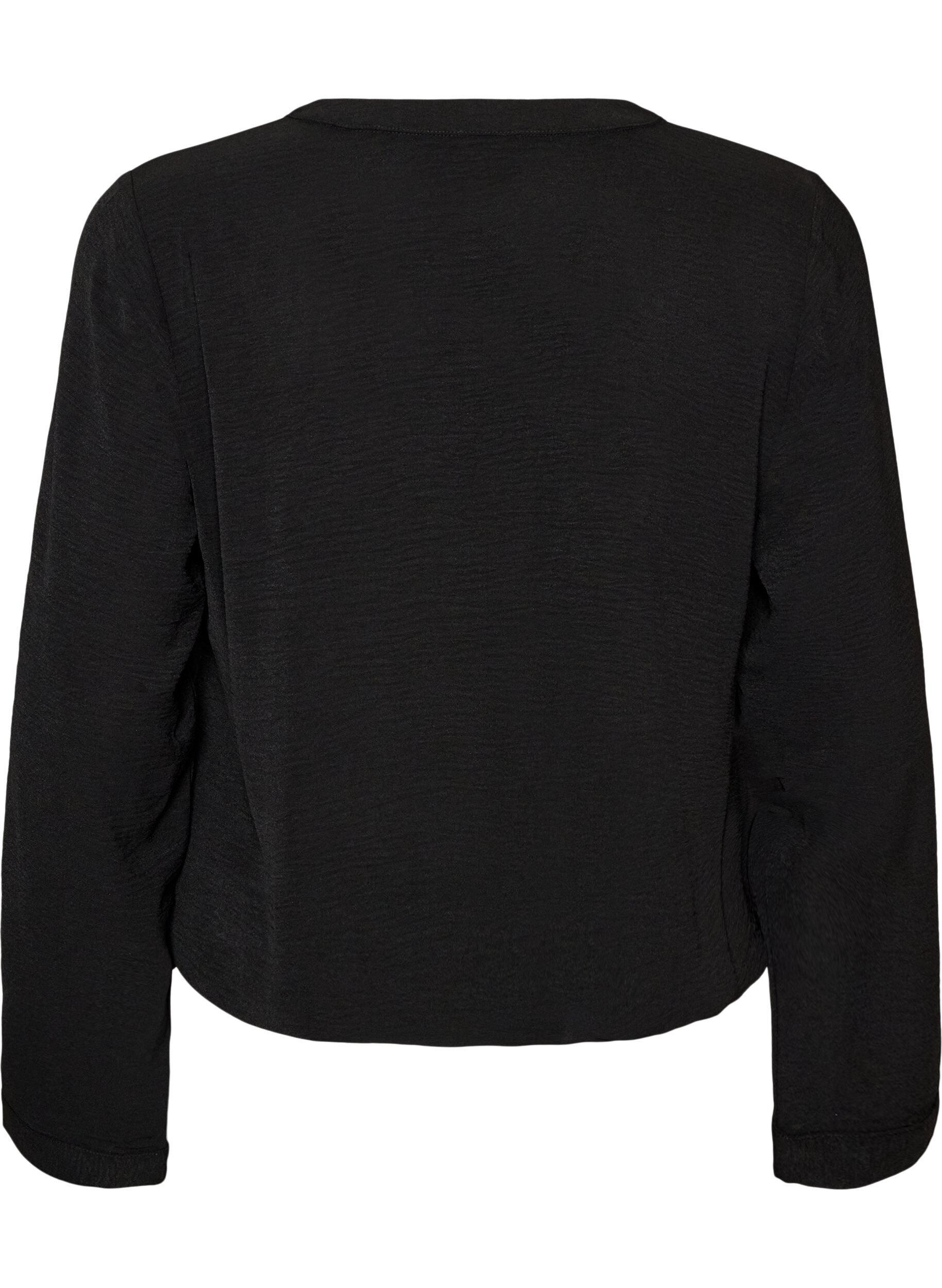 ZizziBlus i ballongsilhuett med v-ringning, Svart, Packshot image number 1
