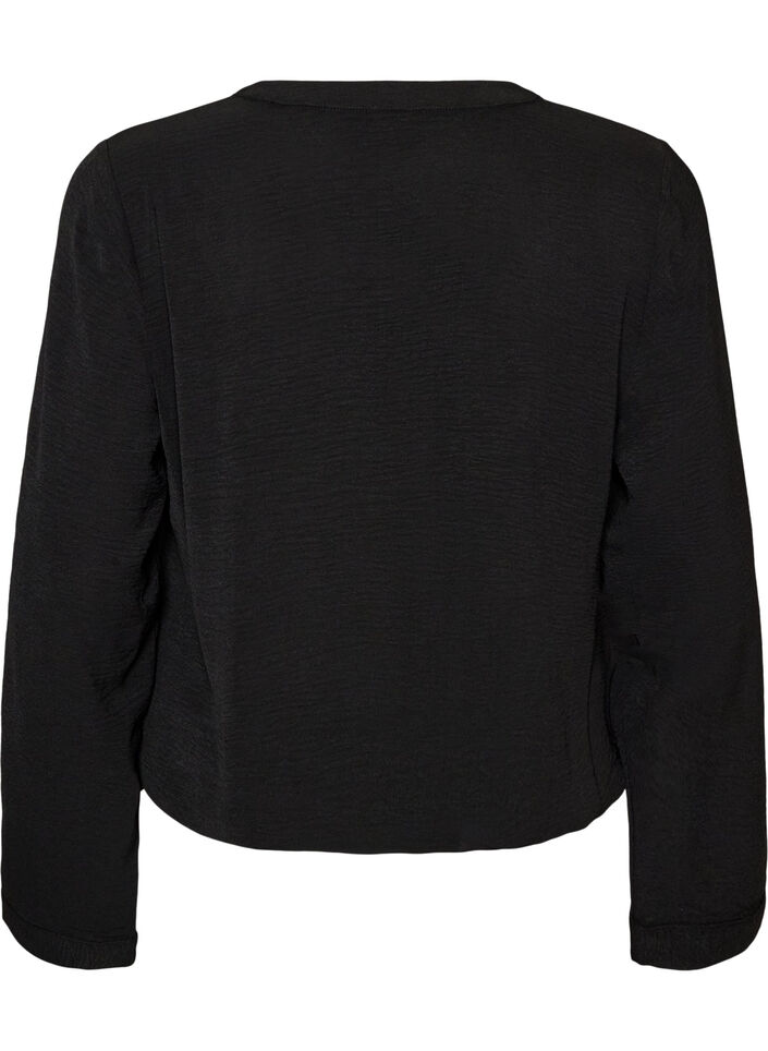 Blus i ballongsilhuett med v-ringning, Svart, Packshot image number 1