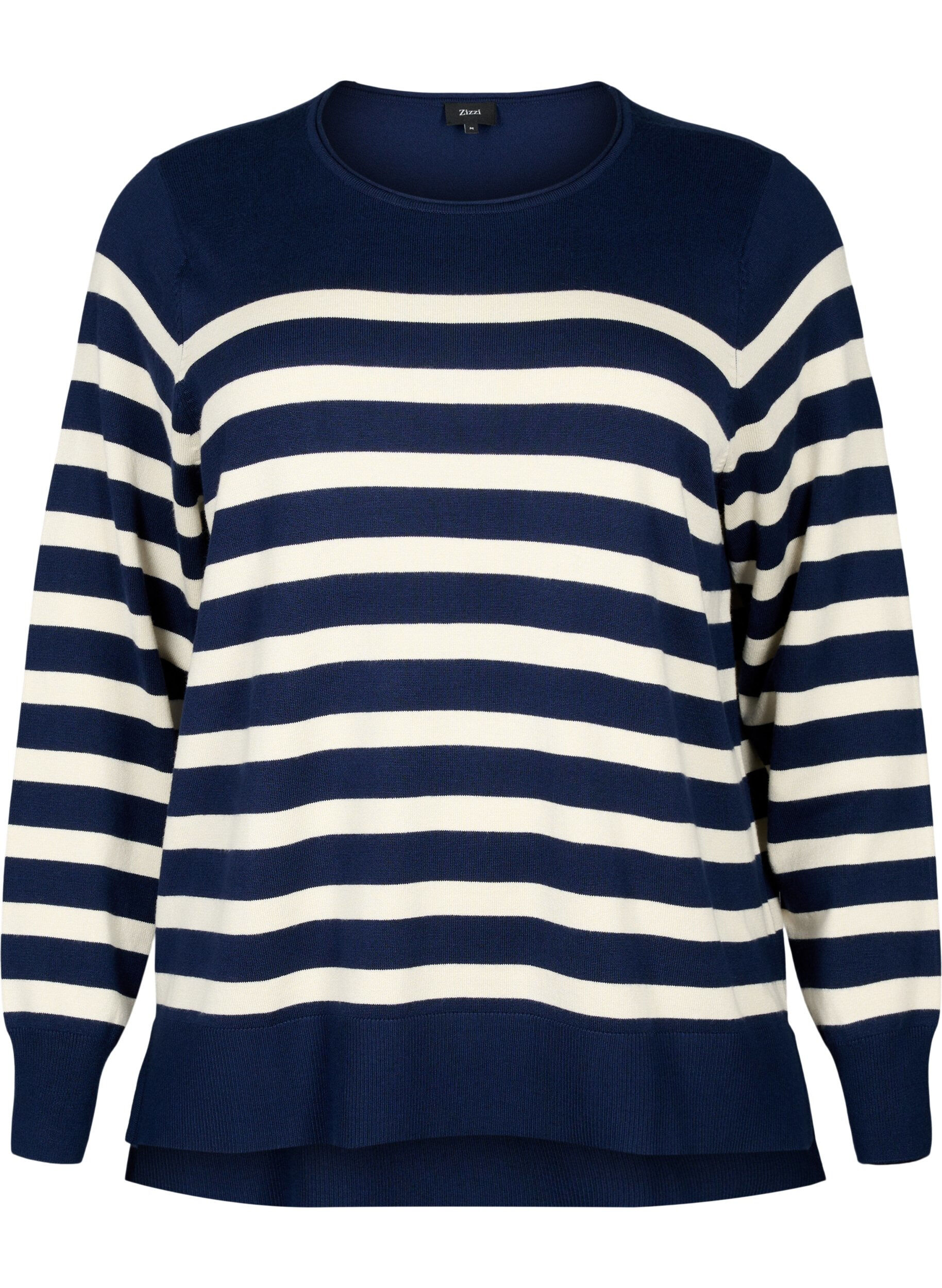Zizzi Randig blus i viskos, Navy Blazer Comb, Packshot image number 0