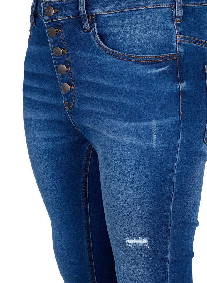 Amy jeans med hög midja och knappar, Blue denim, Packshot image number 2