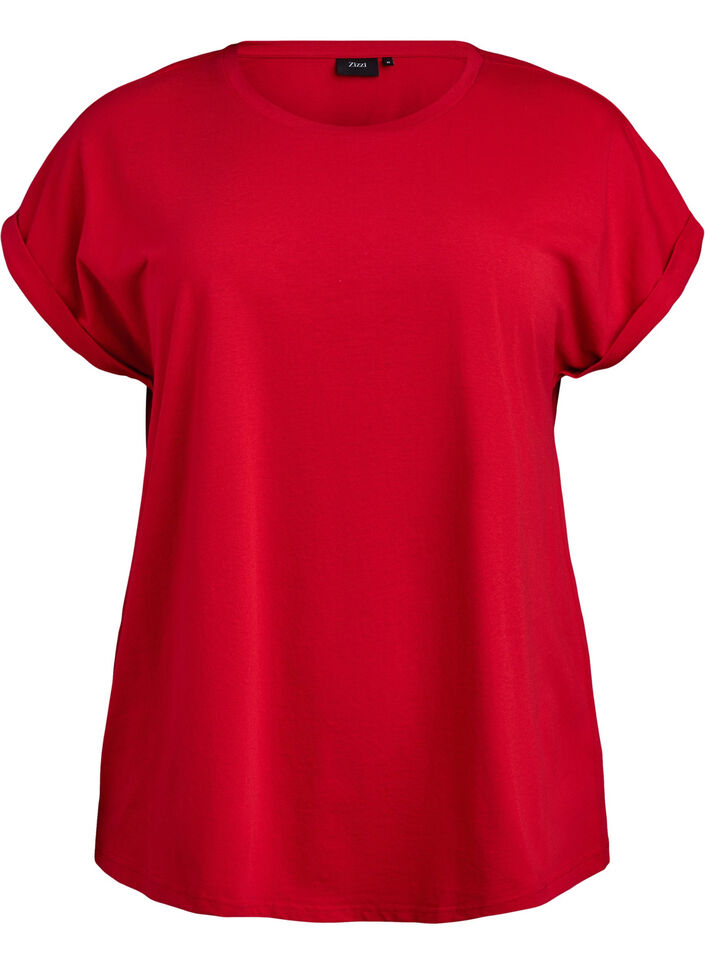 Kort&auml;rmad t-shirt i bomullsblandning, R&ouml;d, Packshot image number 0
