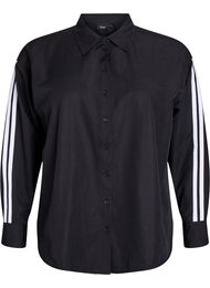 Lös skjorta med sportiga ränder på ärmarna, Svart