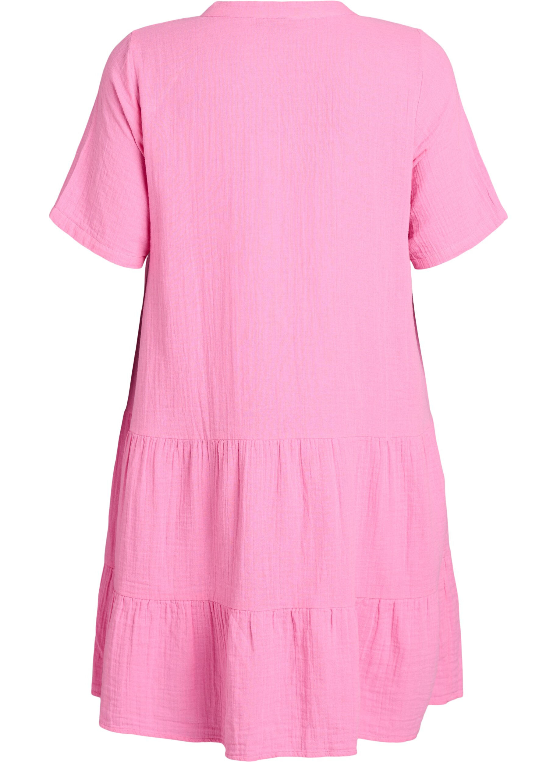 ZizziKort a-linjeformad kl&auml;nning i bomullsmuslin, Rosa, Packshot image number 1