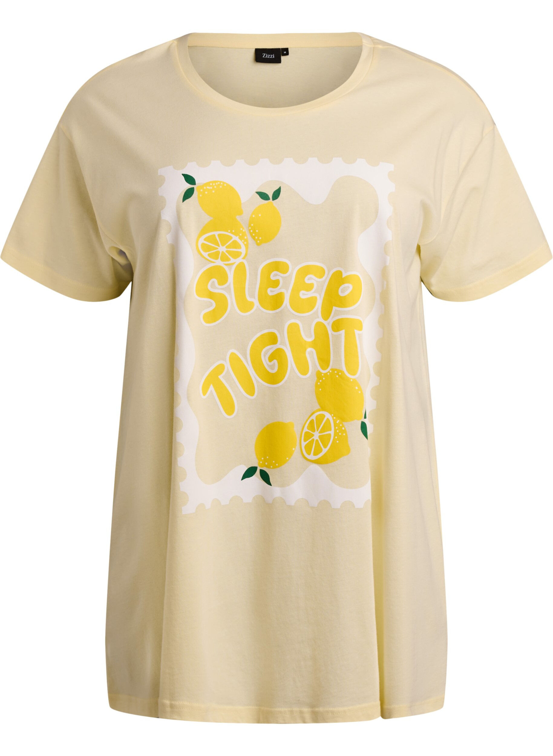 Zizzi L&aring;ng natt-t-shirt i ekologisk bomull med tryck, Gul, Packshot image number 0
