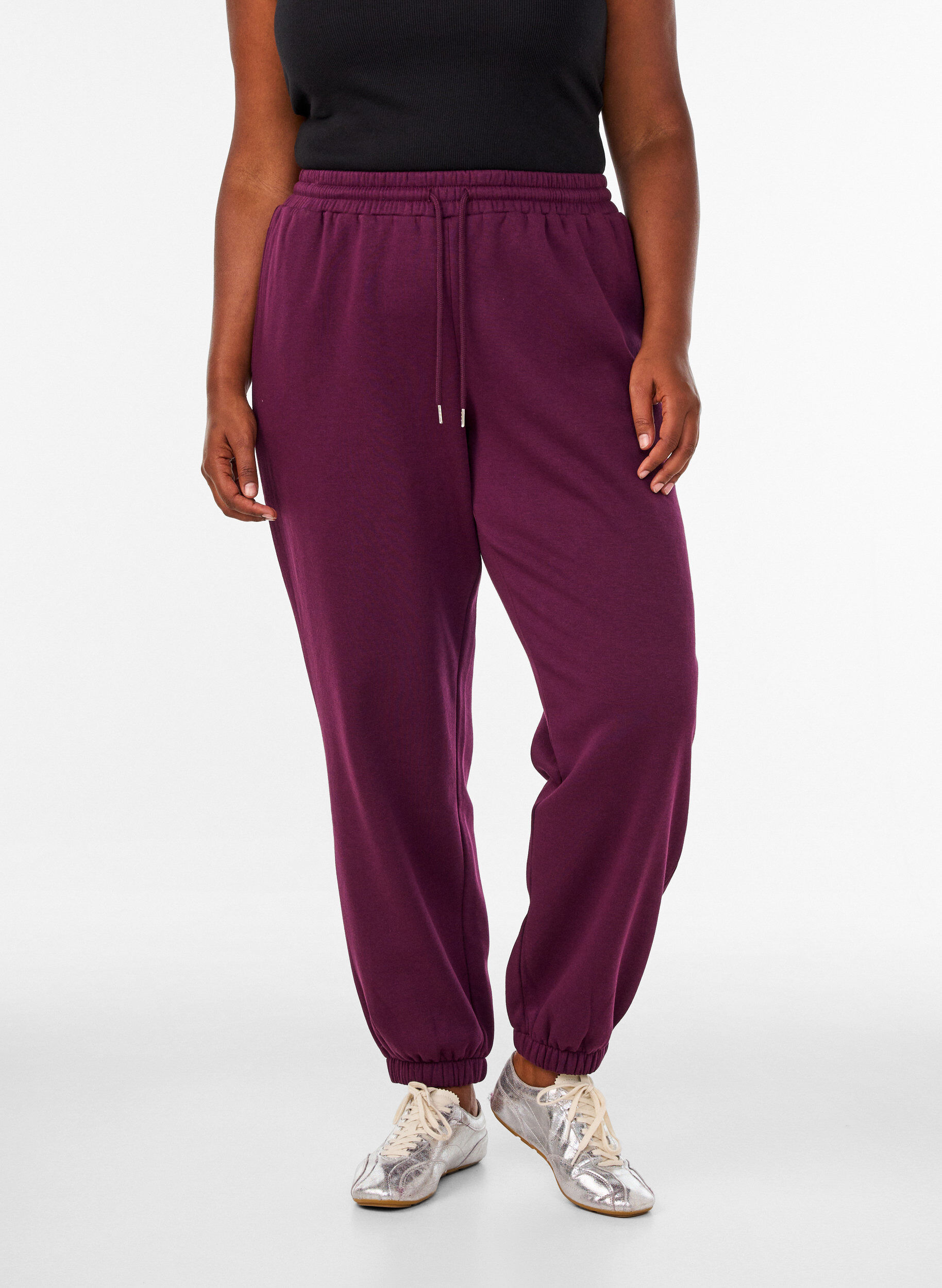 ZizziSweatpants med h&ouml;g midja och dragsko, Lila, Model image number 2