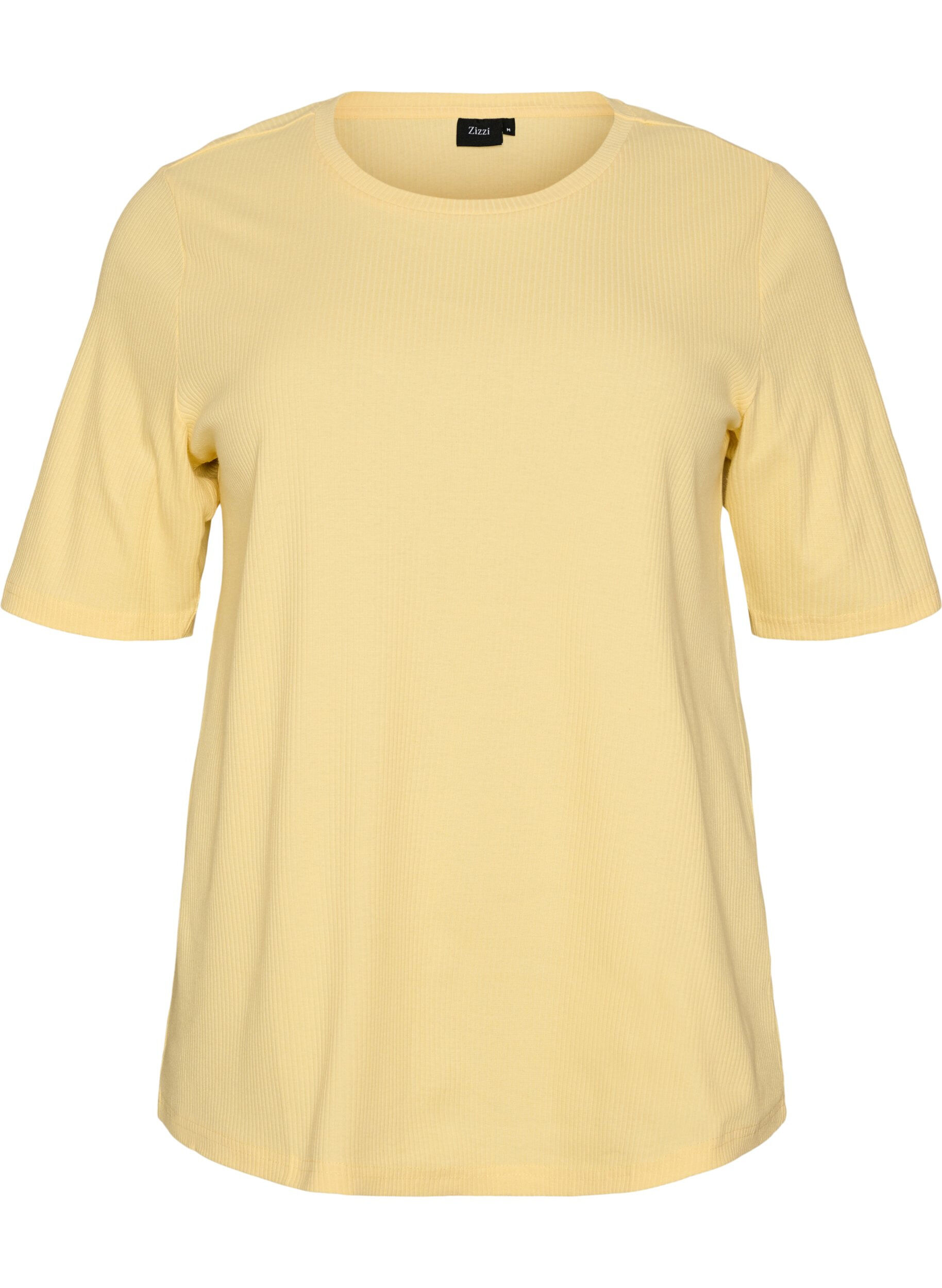 ZizziBlus i ribbad jersey med korta &auml;rmar, Gul, Packshot image number 0