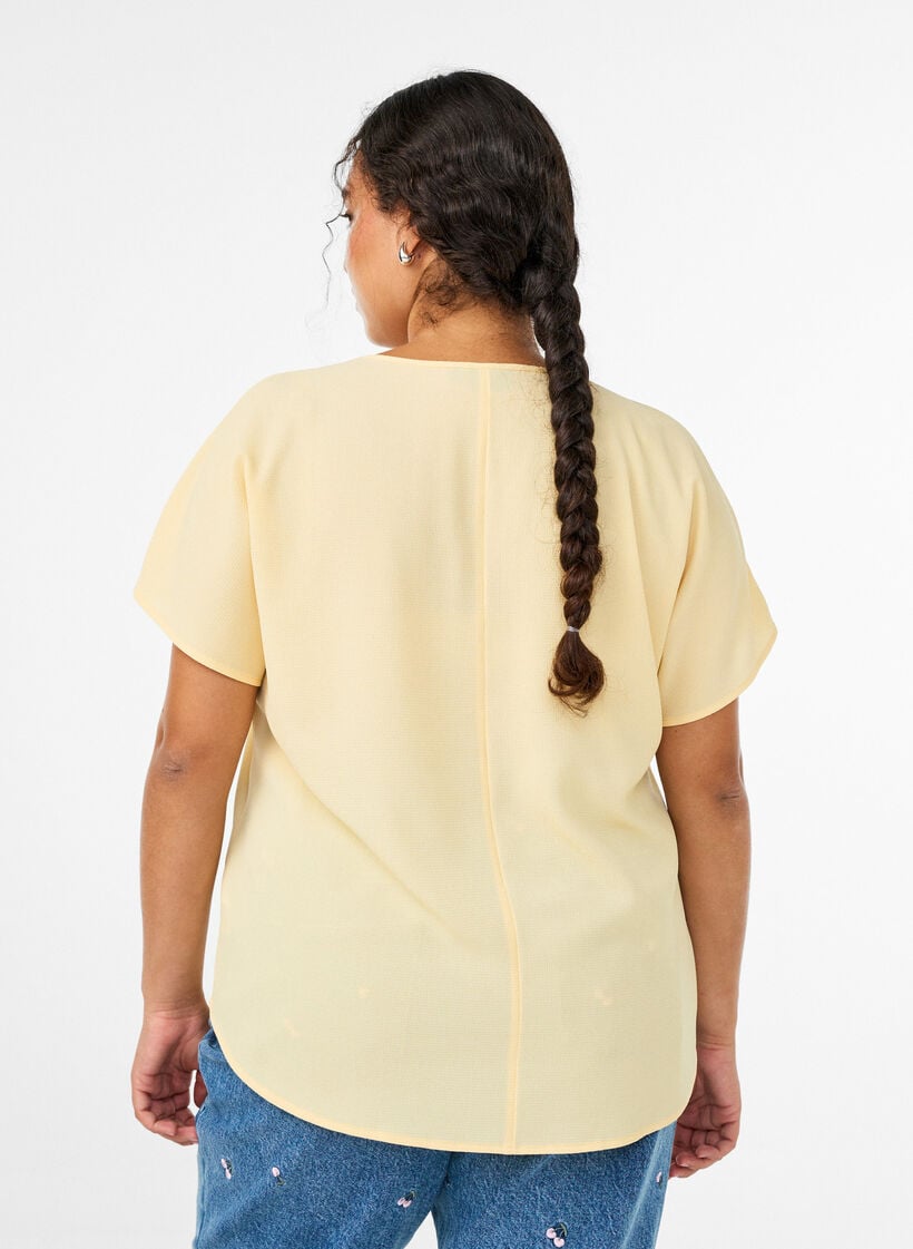 Blus med korta &auml;rmar och rund halsringning, Gul, Model image number 2