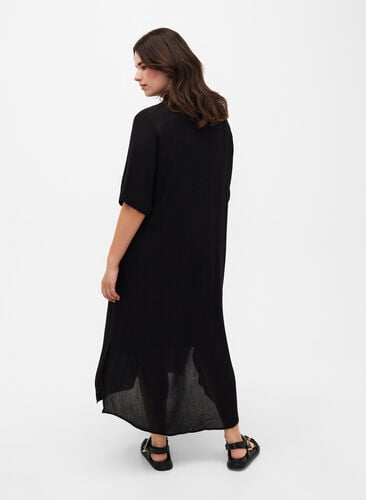 Skjortklänning i viskos med korta ärmar, Black, Model image number 1