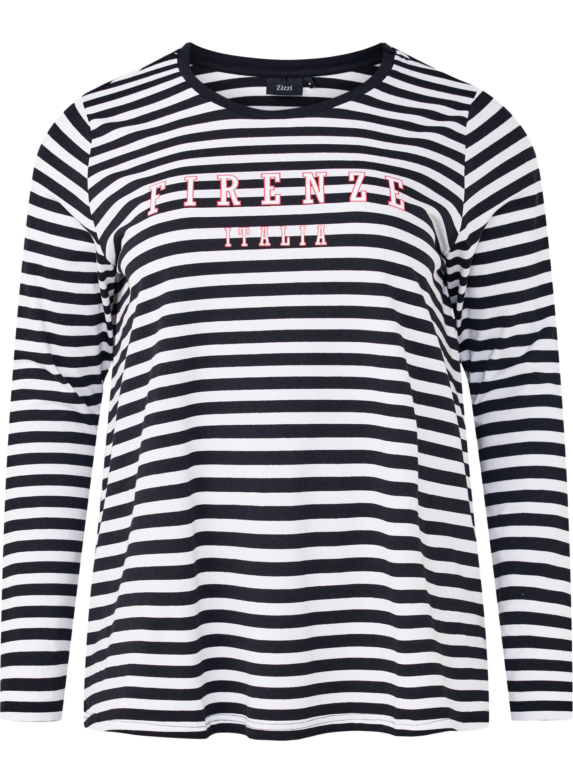 Zizzi Randig blus med motiv, White w.Black Stripe, Packshot image number 0