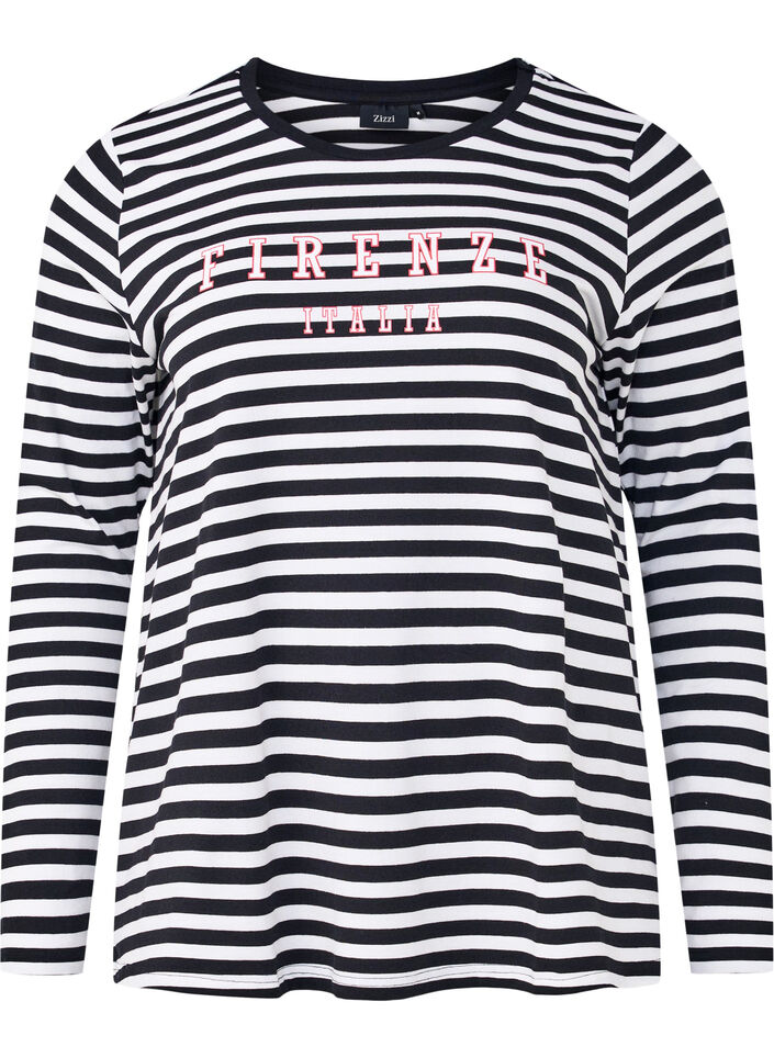 Randig blus med motiv, White w.Black Stripe, Packshot image number 0