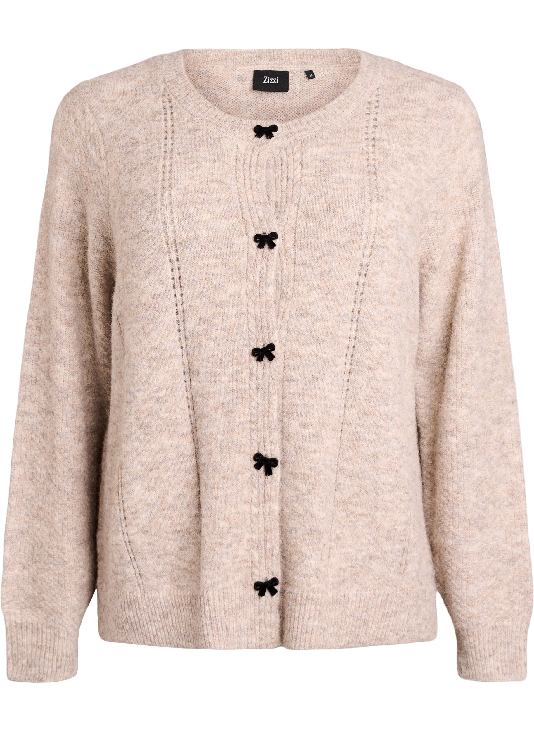 ZizziKofta med rosettknappar och h&aring;lm&ouml;nster, Beige, Packshot image number 0