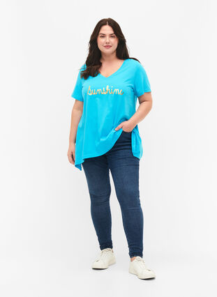 T-shirt i bomull med kort ärmar, Blue Atoll Sunshine, Model image number 2