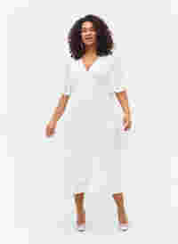 Plisserad midiklänning med korta ärmar, Star White, Model